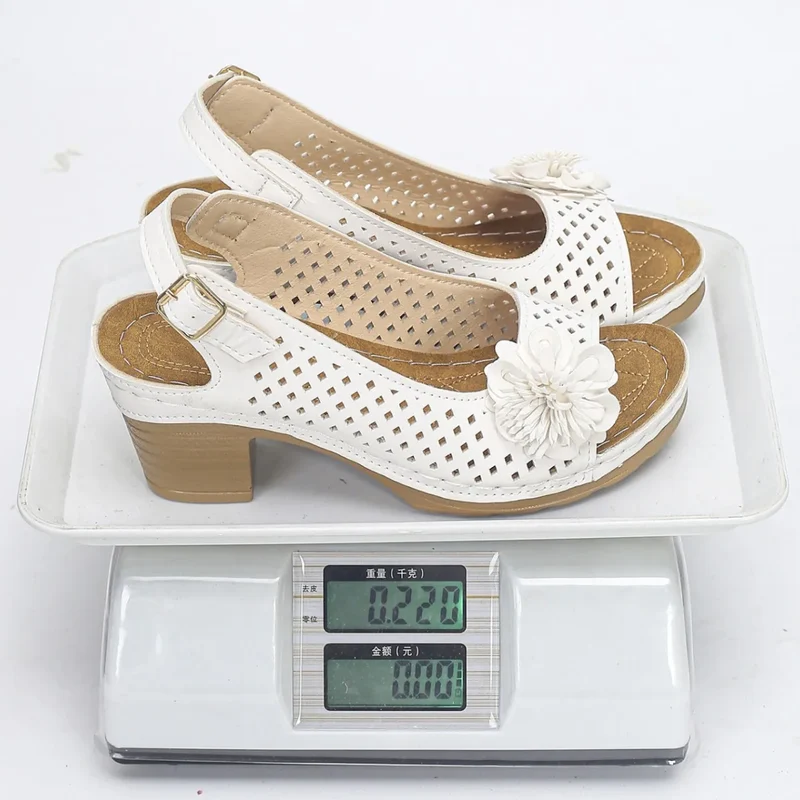 Women's Chunky Heel Sandals Summer 2026 Fashion Flower Hollow Beach Shoes Lightweight High Heeled Casual Sandals for Women