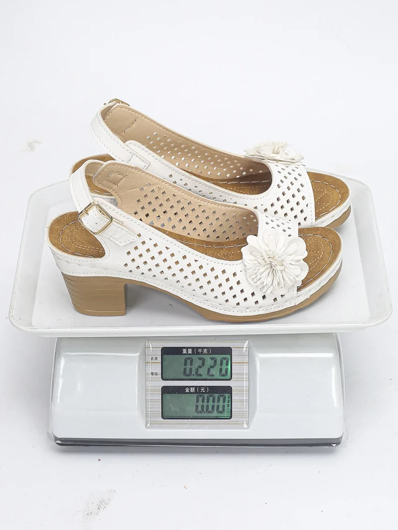 Women's Chunky Heel Sandals Summer 2026 Fashion Flower Hollow Beach Shoes Lightweight High Heeled Casual Sandals for Women
