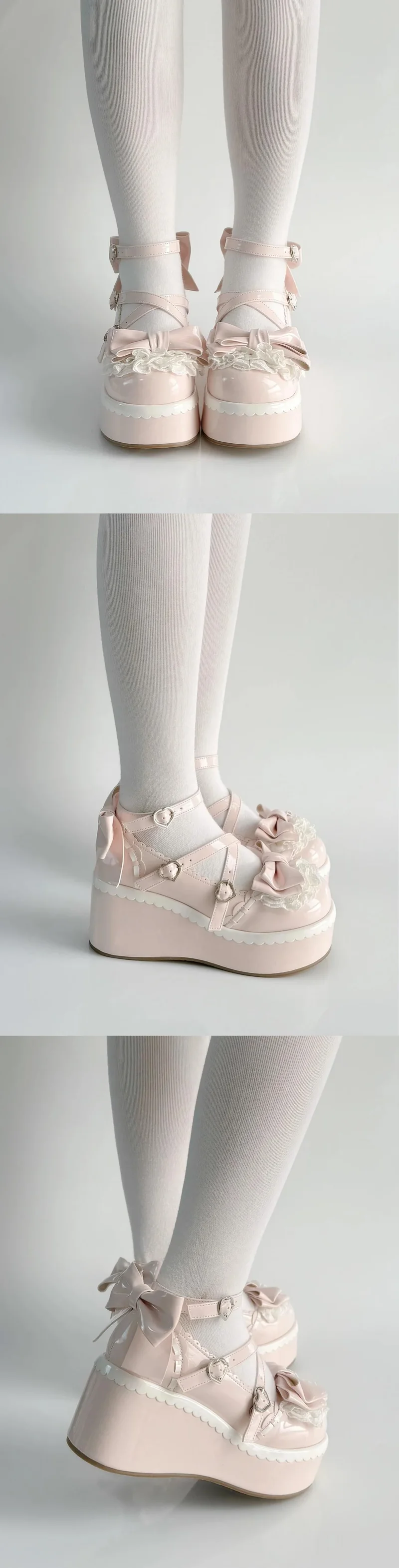 Sweet Lolita Style Girls Flat Platform ,Female Students Cute Bowknots Mary Jane Ankle Strap Elevator Shoes