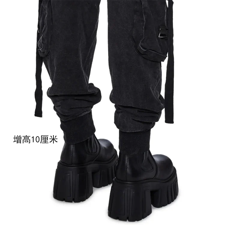 Super High Chunky Heel Platform Chelsea Women's Autumn Small Elevator Ankle Thin Smoke Pipe Genuine Leather Boots