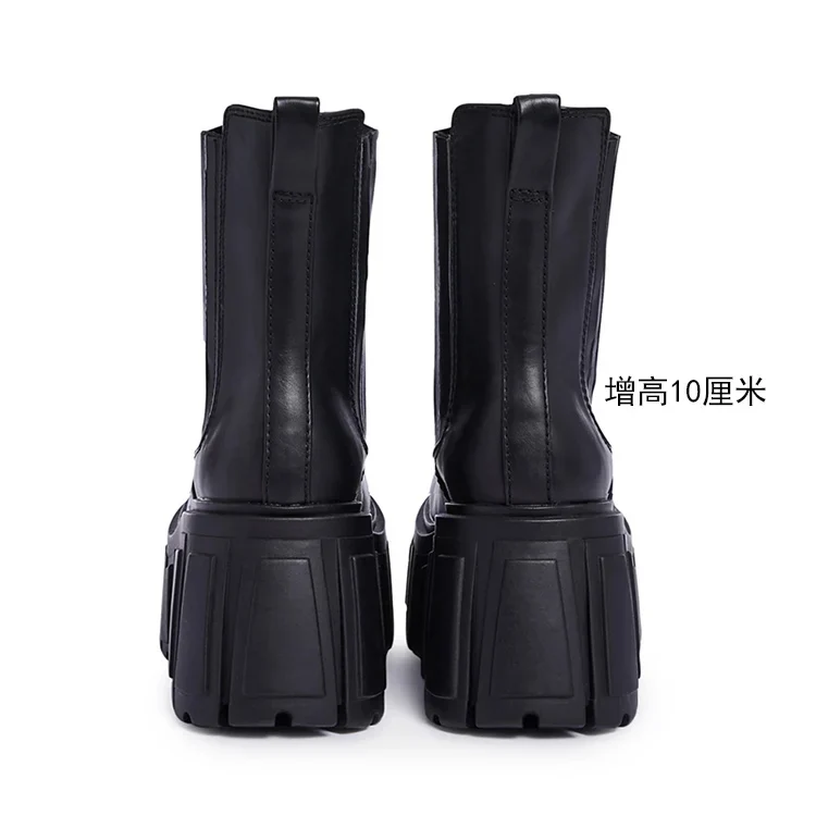 Super High Chunky Heel Platform Chelsea Women's Autumn Small Elevator Ankle Thin Smoke Pipe Genuine Leather Boots