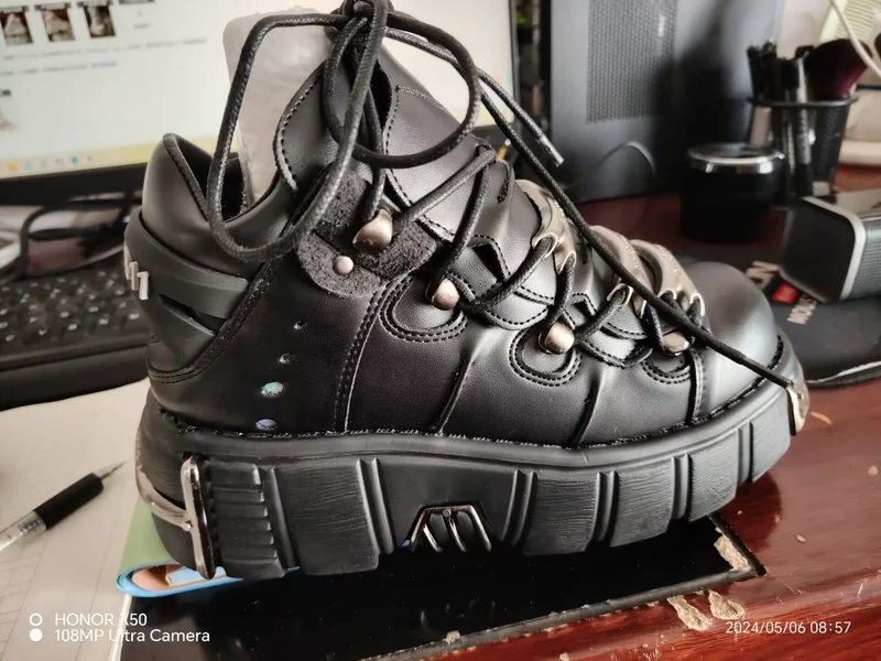 2025 Celebrity Inspired Heavy Metal Platform High-Top Shoes Women Punk Small Leather Shoes Gothic Dark Motorcycle Boots Fashion