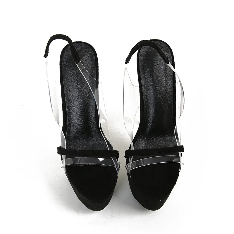 Liyke Model Catwalk Extreme High Heels Sexy 16 CM Transparent Sandal Women Snake Print Open Toe Slip-On Back Strap Platform Shoe