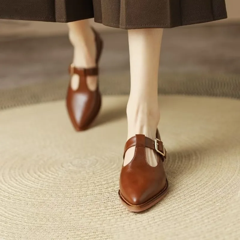 Ladies Shoes 2024 New Mary Janes Women's High Heels Fashion Buckle Strap Office and Career High Quality Pointed Toe Heels Women