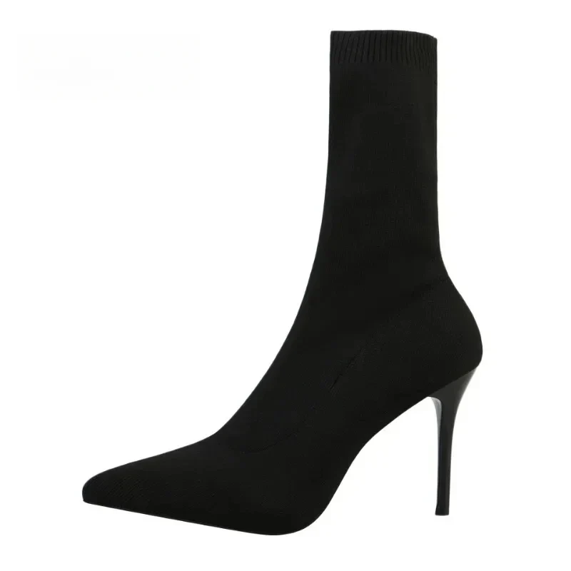 Comemore Knitting Stretch High Heels for Women Fashion Shoe 2025 Spring Autumn Ankle Boot Female Sexy Sock Boots Plus Size 34 42
