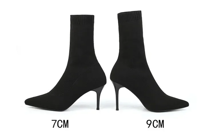 Comemore Knitting Stretch High Heels for Women Fashion Shoe 2025 Spring Autumn Ankle Boot Female Sexy Sock Boots Plus Size 34 42