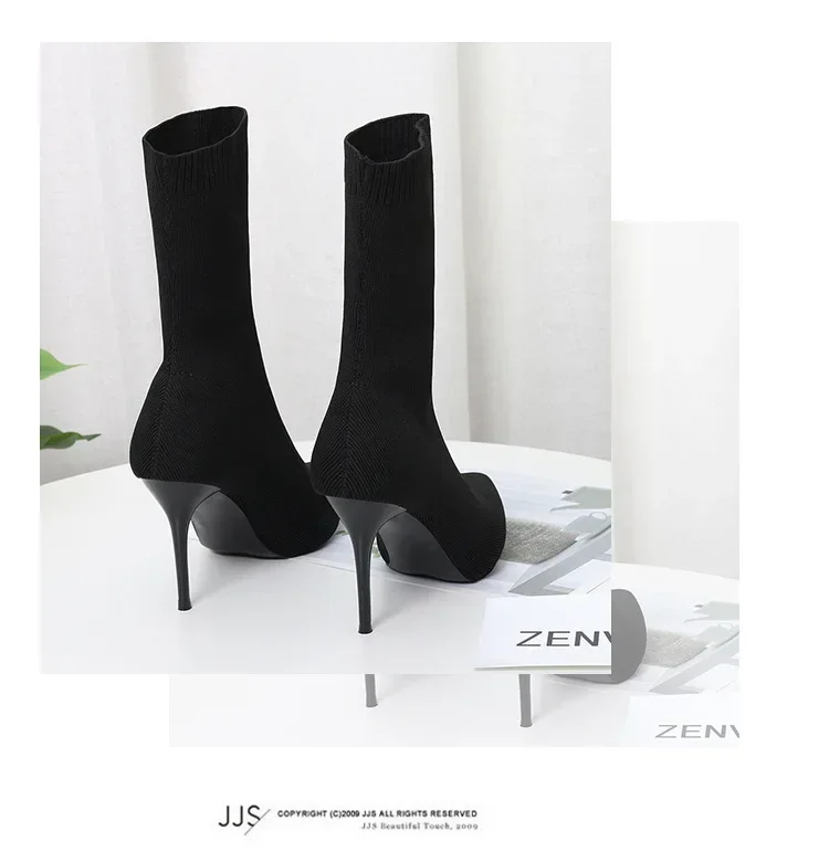 Comemore Knitting Stretch High Heels for Women Fashion Shoe 2025 Spring Autumn Ankle Boot Female Sexy Sock Boots Plus Size 34 42