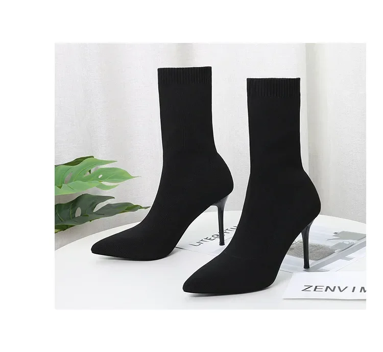 Comemore Knitting Stretch High Heels for Women Fashion Shoe 2025 Spring Autumn Ankle Boot Female Sexy Sock Boots Plus Size 34 42
