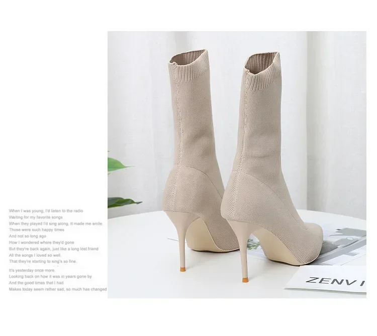 Comemore Knitting Stretch High Heels for Women Fashion Shoe 2025 Spring Autumn Ankle Boot Female Sexy Sock Boots Plus Size 34 42