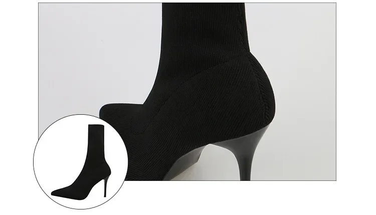 Comemore Knitting Stretch High Heels for Women Fashion Shoe 2025 Spring Autumn Ankle Boot Female Sexy Sock Boots Plus Size 34 42