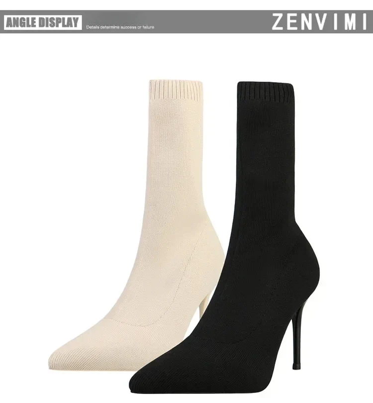 Comemore Knitting Stretch High Heels for Women Fashion Shoe 2025 Spring Autumn Ankle Boot Female Sexy Sock Boots Plus Size 34 42