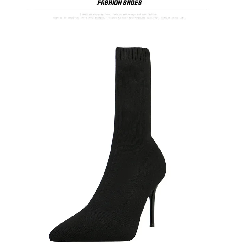 Comemore Knitting Stretch High Heels for Women Fashion Shoe 2025 Spring Autumn Ankle Boot Female Sexy Sock Boots Plus Size 34 42