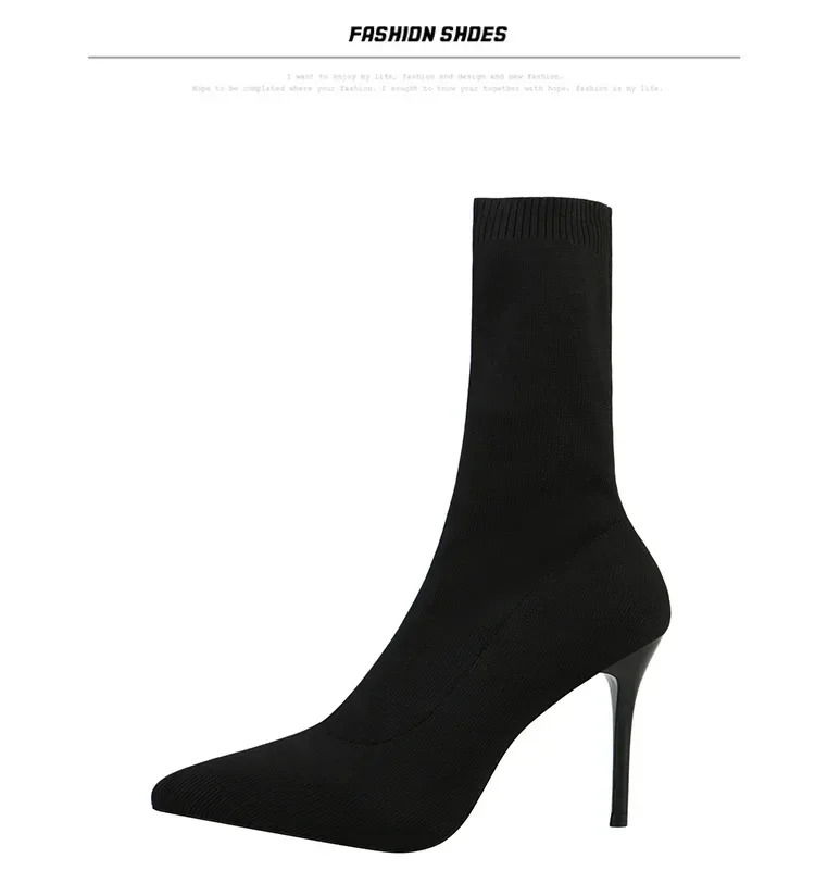 Comemore Knitting Stretch High Heels for Women Fashion Shoe 2025 Spring Autumn Ankle Boot Female Sexy Sock Boots Plus Size 34 42