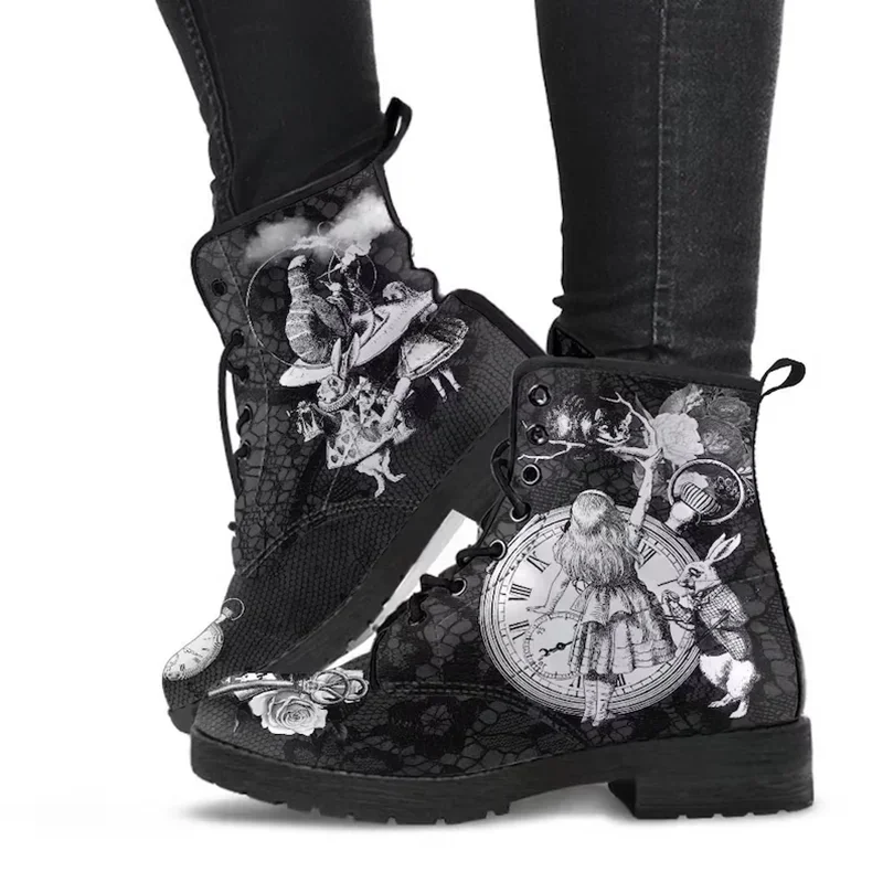 2022 Skull Flower Print High-Top Sneakers Women Boot Autumn Winter Fashion Woman Ankle Boots Adult Botas Mujer Plus Size 43