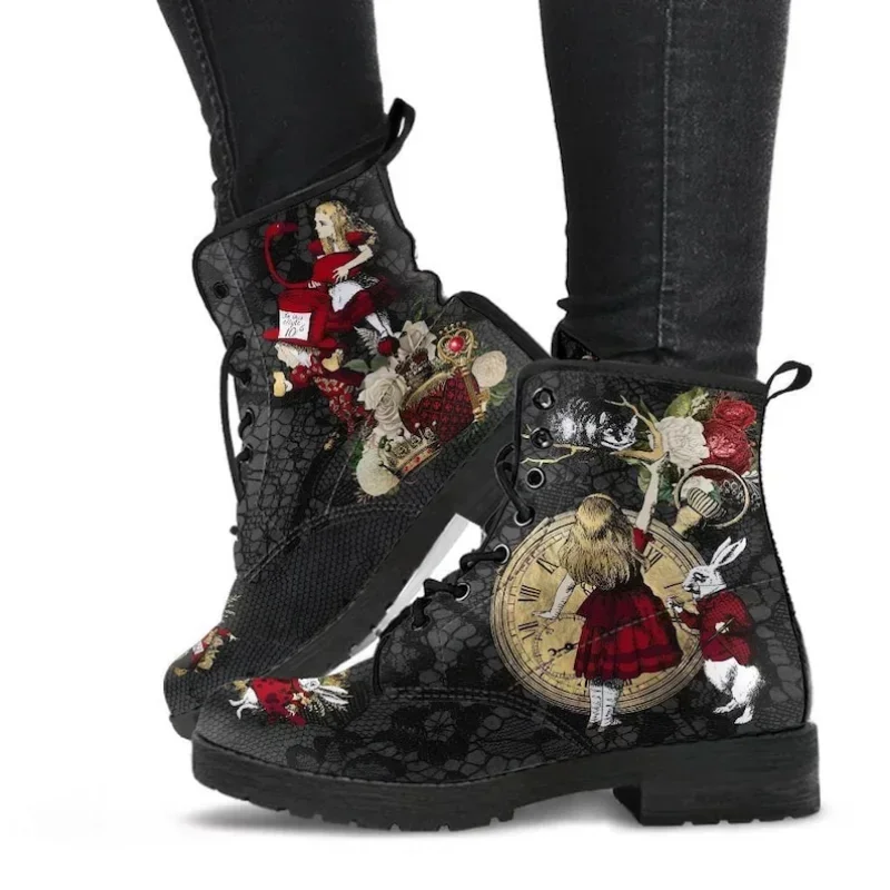 2022 Skull Flower Print High-Top Sneakers Women Boot Autumn Winter Fashion Woman Ankle Boots Adult Botas Mujer Plus Size 43