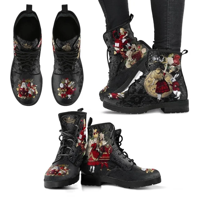 2022 Skull Flower Print High-Top Sneakers Women Boot Autumn Winter Fashion Woman Ankle Boots Adult Botas Mujer Plus Size 43