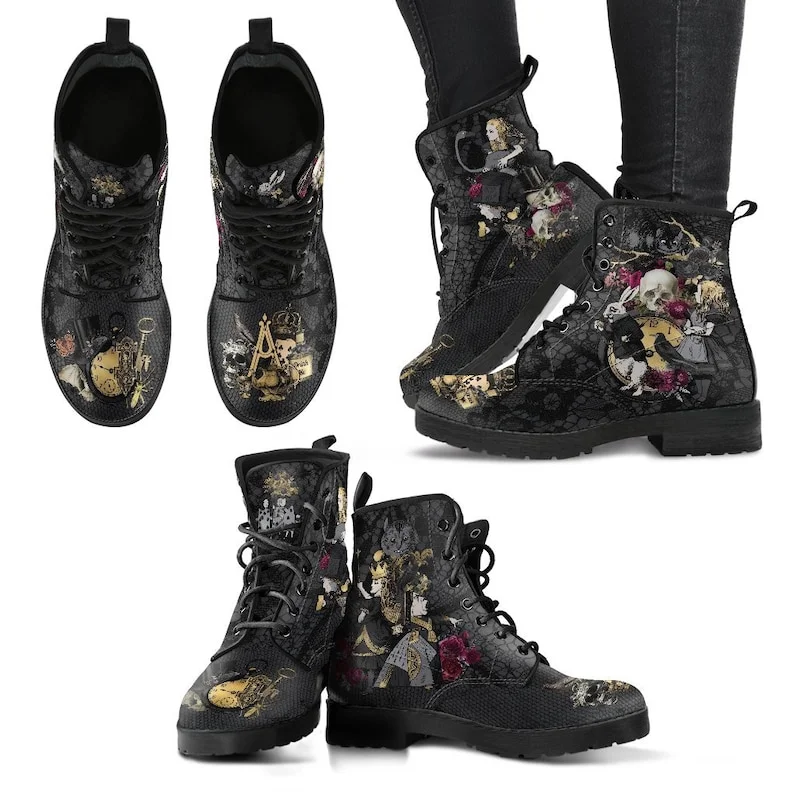 2022 Skull Flower Print High-Top Sneakers Women Boot Autumn Winter Fashion Woman Ankle Boots Adult Botas Mujer Plus Size 43