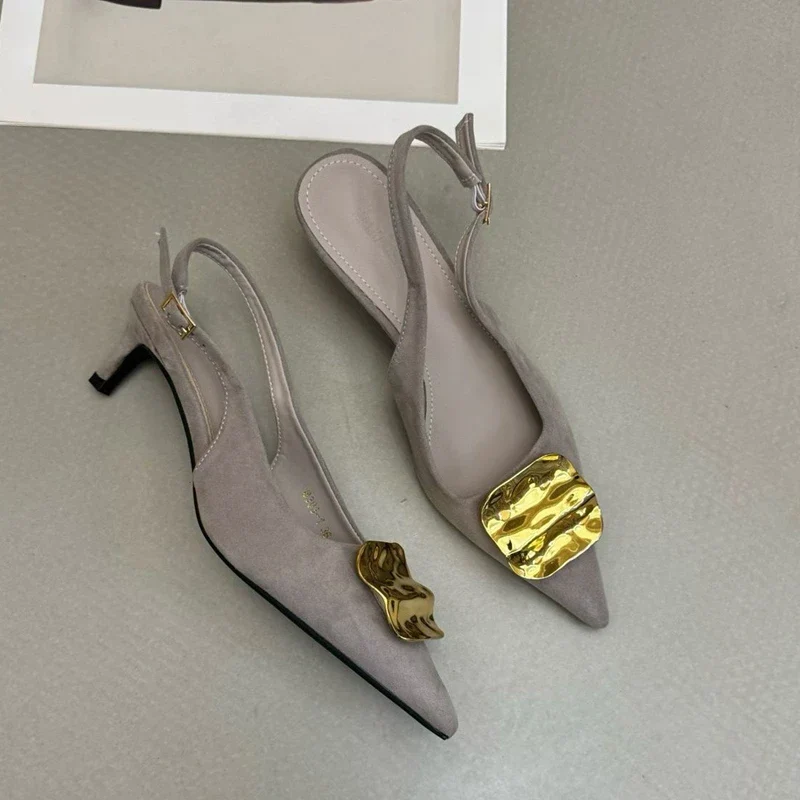 SUOJIALUN 2026 Summer New Brand Women Sandal Fashion Buckle Ladies Elegant Dress Slingback Shoes Thin High Heel Pointed Toe Pump