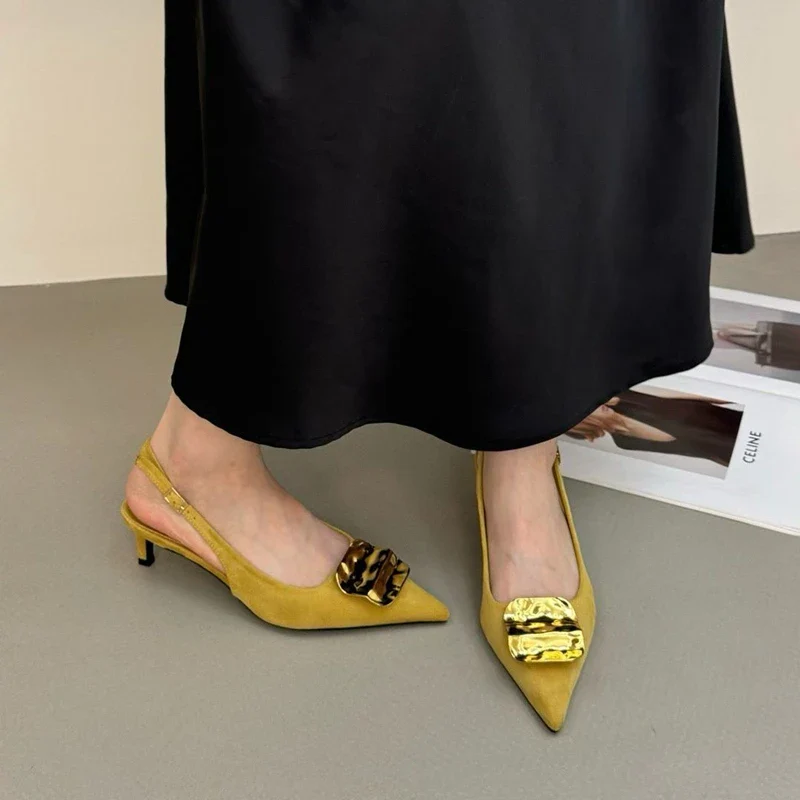 SUOJIALUN 2026 Summer New Brand Women Sandal Fashion Buckle Ladies Elegant Dress Slingback Shoes Thin High Heel Pointed Toe Pump