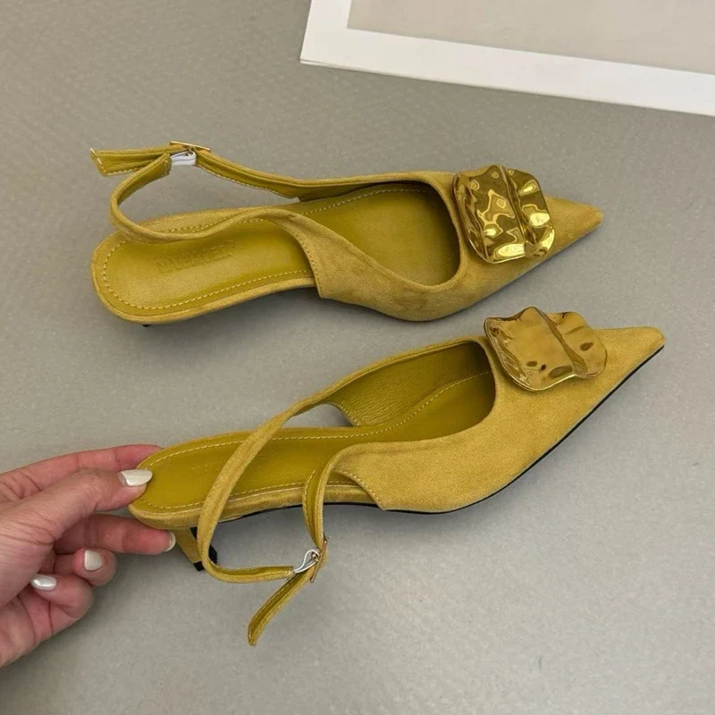SUOJIALUN 2026 Summer New Brand Women Sandal Fashion Buckle Ladies Elegant Dress Slingback Shoes Thin High Heel Pointed Toe Pump