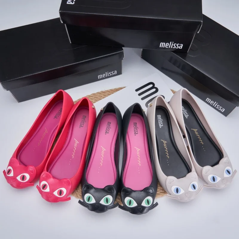 Design Big Butterfly Knot Melissa Women Flat Mules Sandals High Quality Cozy Patent Leather Pointed Toe Back Strap Shoes