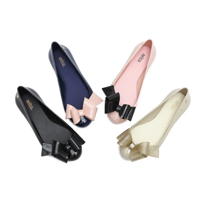 Design Big Butterfly Knot Melissa Women Flat Mules Sandals High Quality Cozy Patent Leather Pointed Toe Back Strap Shoes
