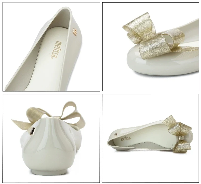 Design Big Butterfly Knot Melissa Women Flat Mules Sandals High Quality Cozy Patent Leather Pointed Toe Back Strap Shoes