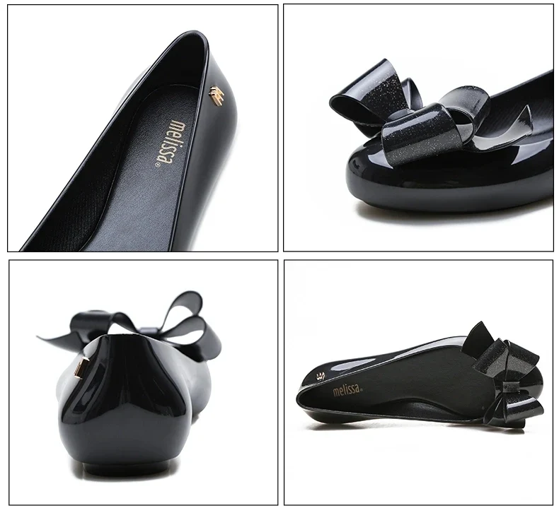 Design Big Butterfly Knot Melissa Women Flat Mules Sandals High Quality Cozy Patent Leather Pointed Toe Back Strap Shoes