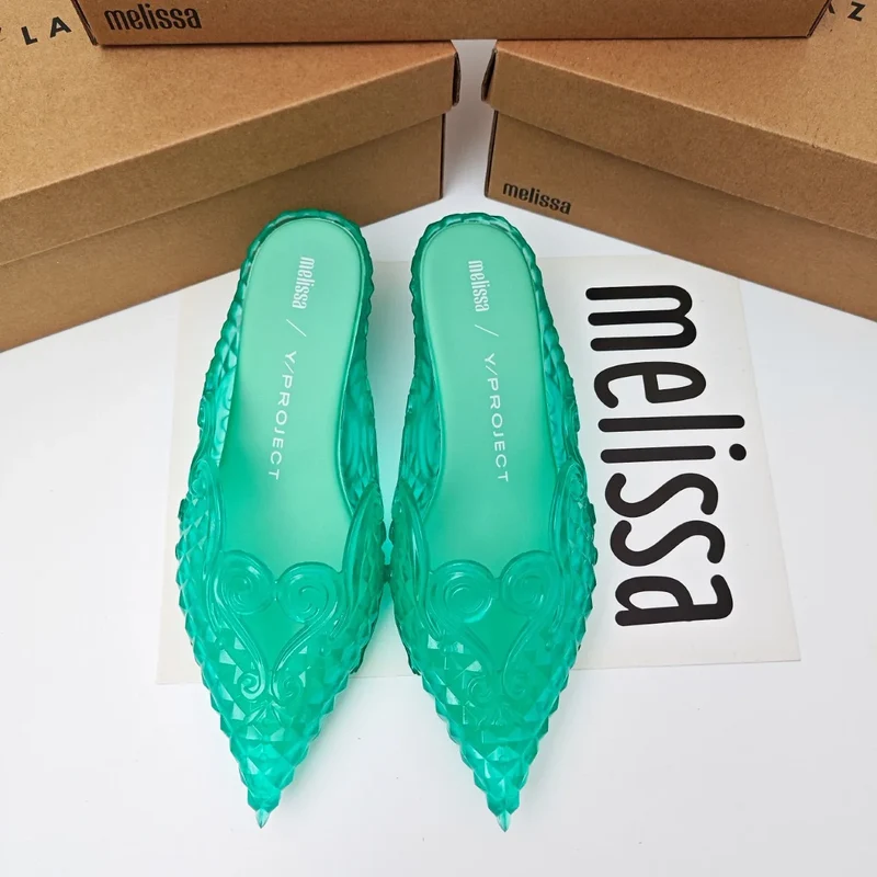Design Big Butterfly Knot Melissa Women Flat Mules Sandals High Quality Cozy Patent Leather Pointed Toe Back Strap Shoes