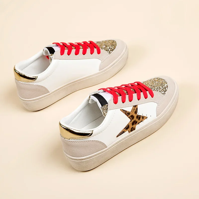 Kalsooni 2024 Autumn New Lightweight Sneakers Non-slip SoftThick Sole Casual Shoes for Women Sequins Star Patchwork Shoes