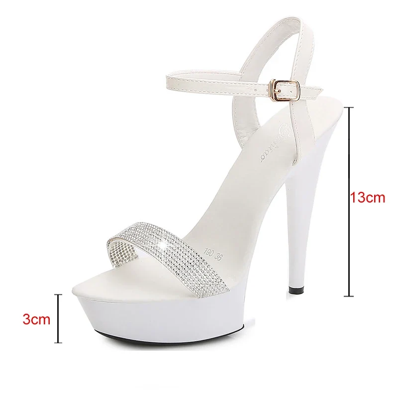Black Red Silvery Rhinestone Women's High Heels Sandals Sexy Summer Platform Pumps Women Colorful Patent Leather Fine Heel Shoes