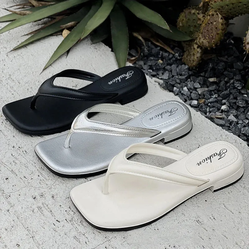 Women Solid Slippers Outdoor Light Weight Cool Shoes Ladies Flat Flip-flop Non-slip Basic Home Sandals Pantuflas Mujer