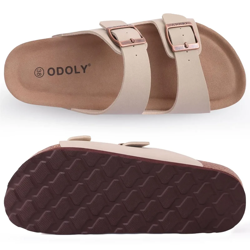 Crestar Women's Cork Footbed Slide Sandal Adjustable Buckle Summer Outdoor Suede Sandals with Arch Support Non-slip Beach Shoes