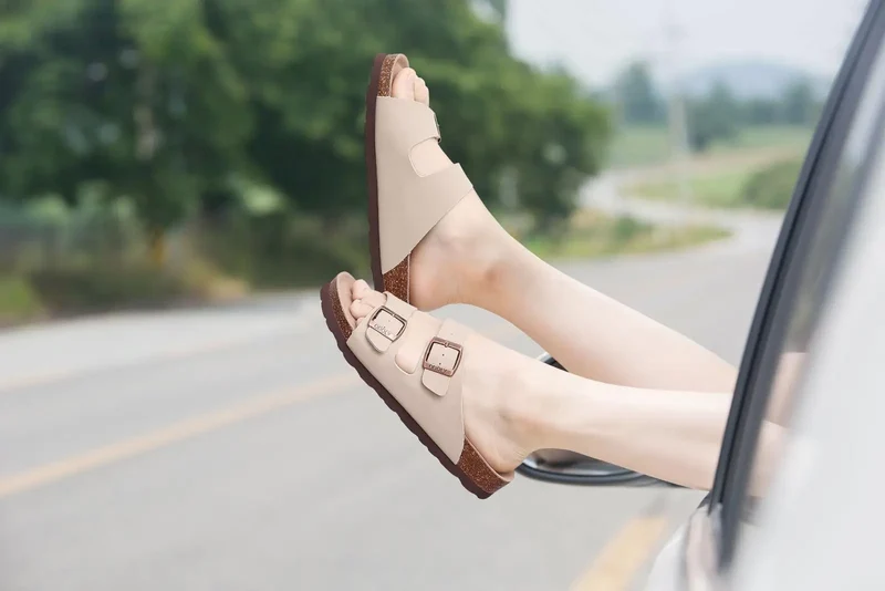 Crestar Women's Cork Footbed Slide Sandal Adjustable Buckle Summer Outdoor Suede Sandals with Arch Support Non-slip Beach Shoes