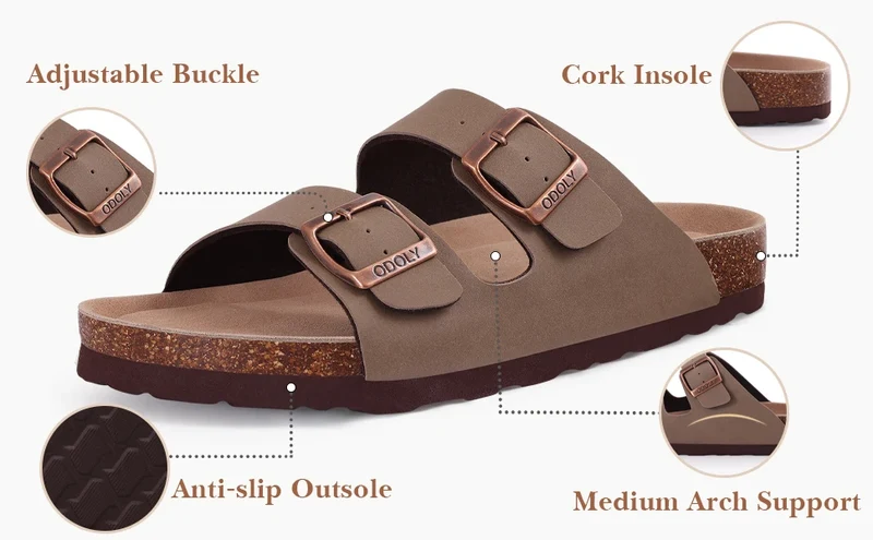 Crestar Women's Cork Footbed Slide Sandal Adjustable Buckle Summer Outdoor Suede Sandals with Arch Support Non-slip Beach Shoes