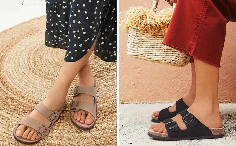 Crestar Women's Cork Footbed Slide Sandal Adjustable Buckle Summer Outdoor Suede Sandals with Arch Support Non-slip Beach Shoes