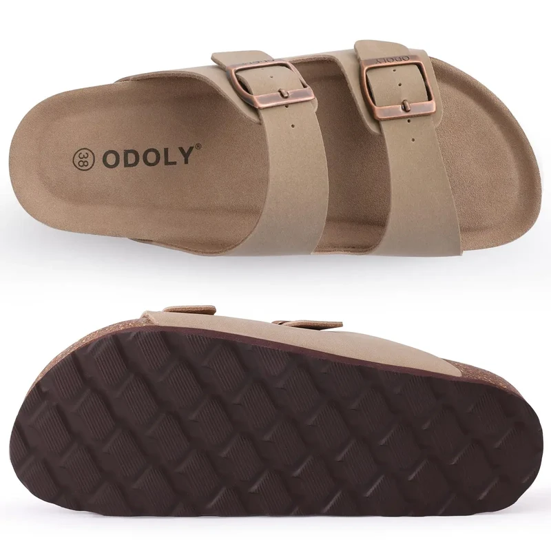 Crestar Women's Cork Footbed Slide Sandal Adjustable Buckle Summer Outdoor Suede Sandals with Arch Support Non-slip Beach Shoes
