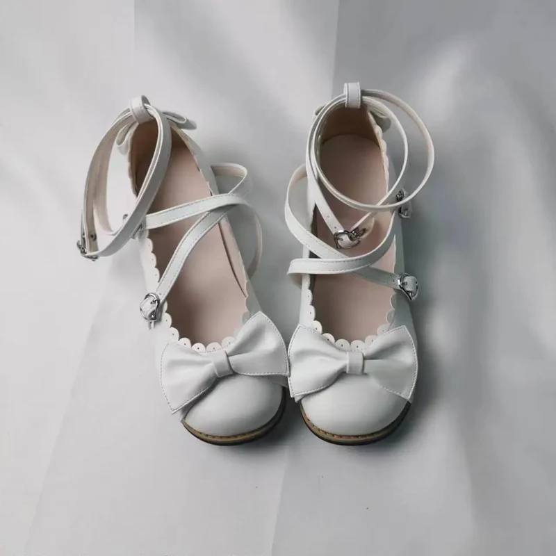 Lolita Shoes Women Flats Low Round With Cross Straps Bow Cute Girls Princess Tea Party Shoes Students Lovely Shoes Size 34-41
