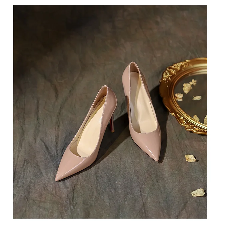 High Heels Women's Stiletto Patent Leather Internet Celebrity Pointed Large Size Small Size Professional Shoes