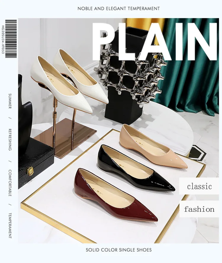 Patent Leather Women Flats Lady Sexy Evening Party Slip On Flat Shoes Women Sharp Pointed Low Heel Shoes Leisure Female Shoes