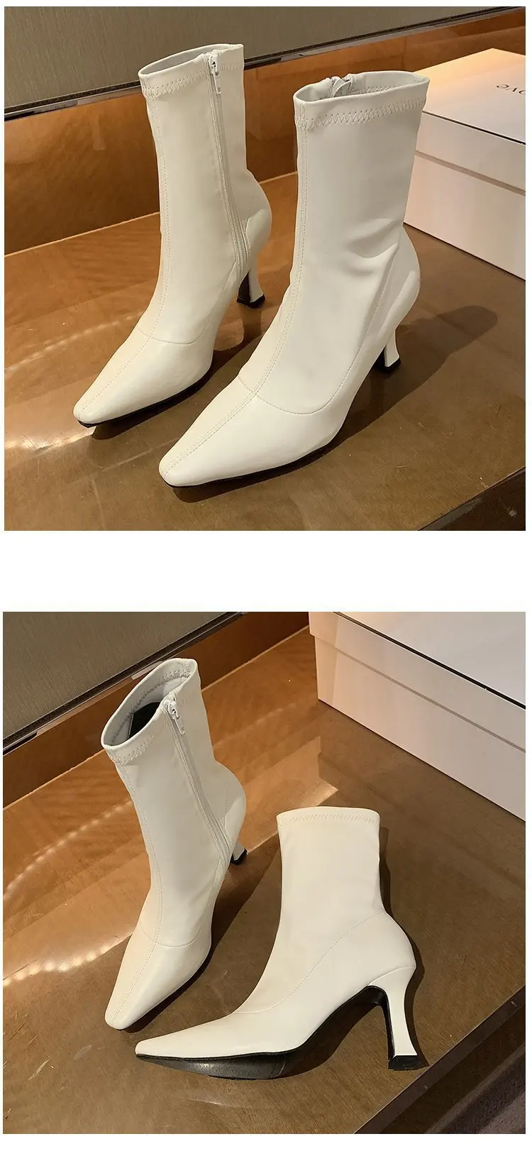 Women High Heel Short Leather Boots New Boots Female Pointed Thin Heel Boots Ladies Ankle Short Boots Botas De Mujer 2024