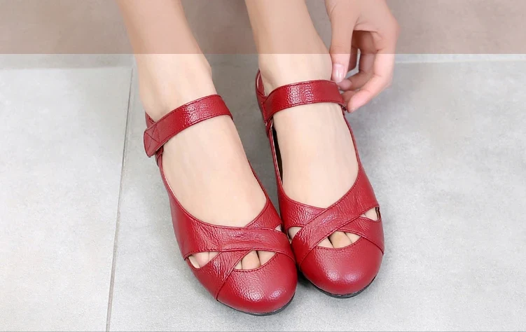 GKTINOO Spring Breathable Genuine Leather Summer Shoes Woman Flat Low Heel Shallow Soft Comfort Flats Mary Janes Women Size 43