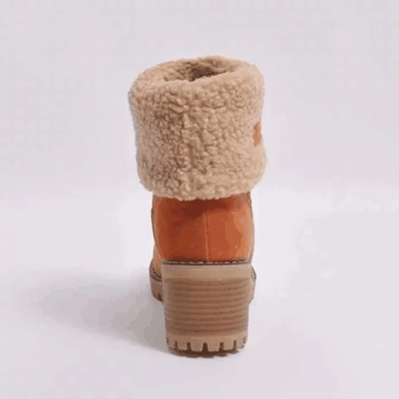 Warm Fleece Lined Mid-Calf Snow Boots Women's Velvet Booties Matte Finish Booties Two-Way Wear Low Heel round Toe Winter Boots