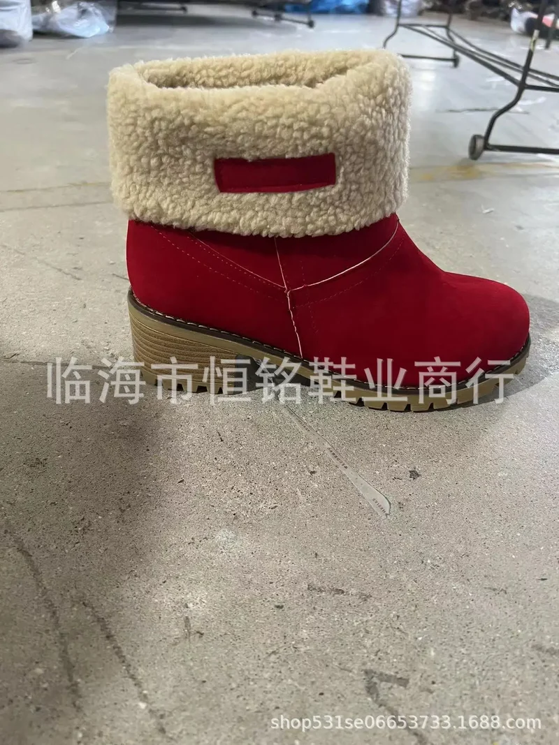 Warm Fleece Lined Mid-Calf Snow Boots Women's Velvet Booties Matte Finish Booties Two-Way Wear Low Heel round Toe Winter Boots