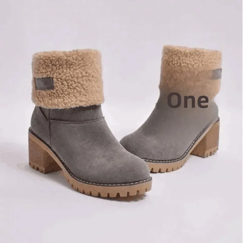 Warm Fleece Lined Mid-Calf Snow Boots Women's Velvet Booties Matte Finish Booties Two-Way Wear Low Heel round Toe Winter Boots