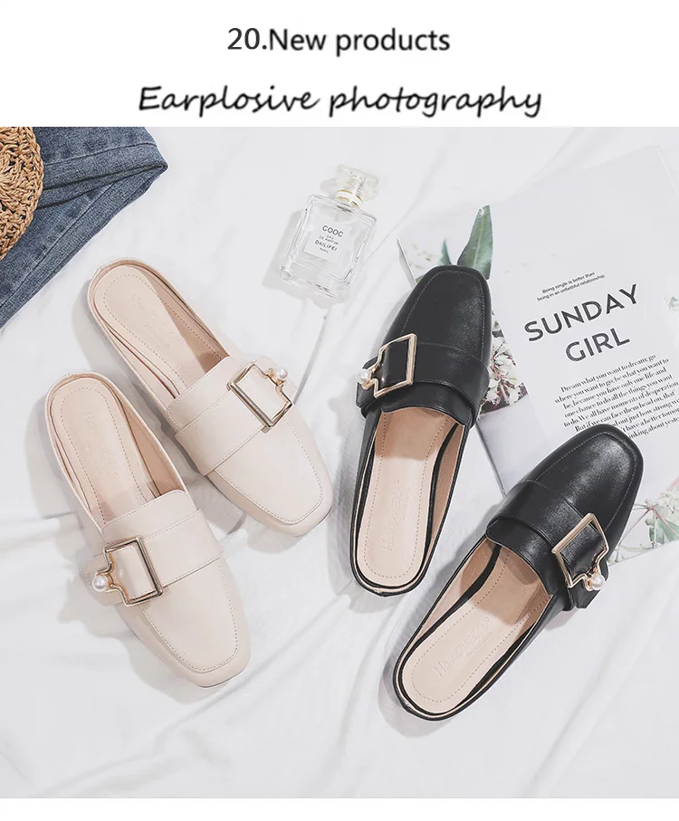 New Women Slipper Casual Shoes Fashion Women's Leather Loafers No Heel Slip-on Shoes Summer Outdoor Light Ladies Walking Shoes