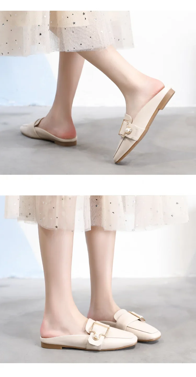 New Women Slipper Casual Shoes Fashion Women's Leather Loafers No Heel Slip-on Shoes Summer Outdoor Light Ladies Walking Shoes