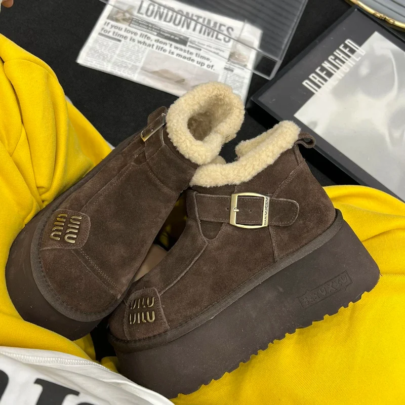 2024 New Fur Platform Women Ankle Boots Flats Suede Warm Shoes Woman Trend Designer Brand Short Plush Cozy Femme Snow Botas