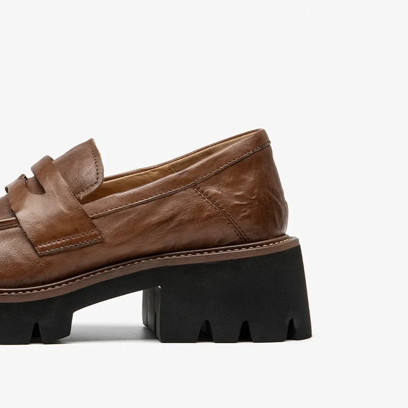 BEAUTODAY Platform Loafers Women Embossing Cow Leather Dress Shoes Ladies Slip-on Flats Spring Autumn Handmade 26635