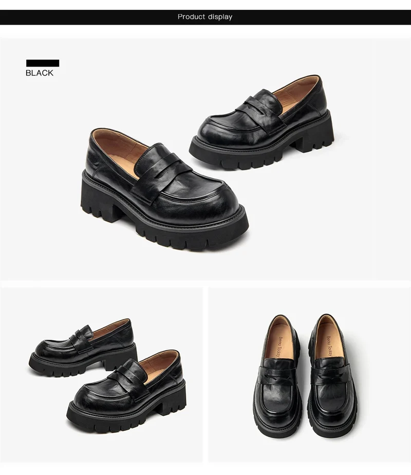 BEAUTODAY Platform Loafers Women Embossing Cow Leather Dress Shoes Ladies Slip-on Flats Spring Autumn Handmade 26635